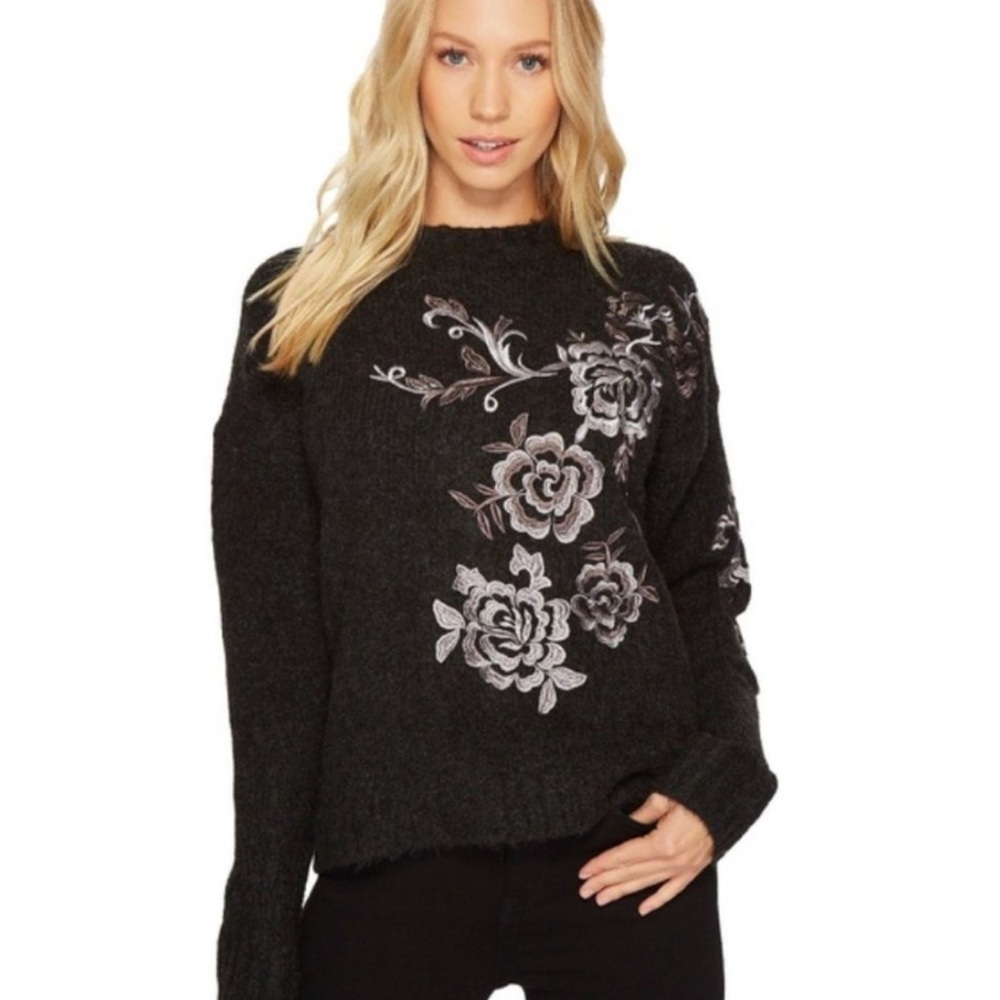 Blank NYC Floral Embroidered Sweater Back Zip